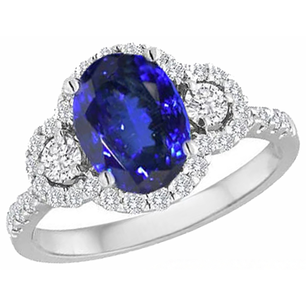 Anello in oro bianco 14K con tanzanite e diamanti da 2,10 carati Novità