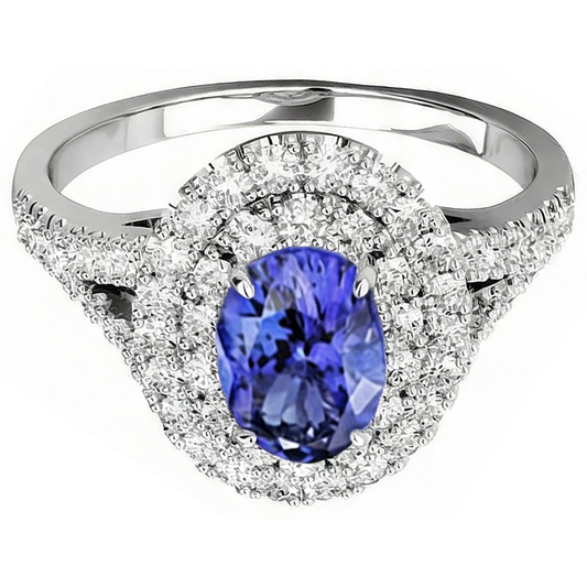Anello in oro bianco 14K con tanzanite e diamanti da 6,75 carati