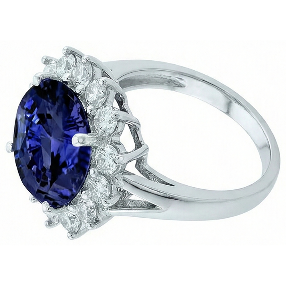 Anello in oro bianco 14K . con tanzanite e diamanti rotondi da 3,26 carati