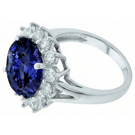 Anello in oro bianco 14K . con tanzanite e diamanti rotondi da 3,26 carati