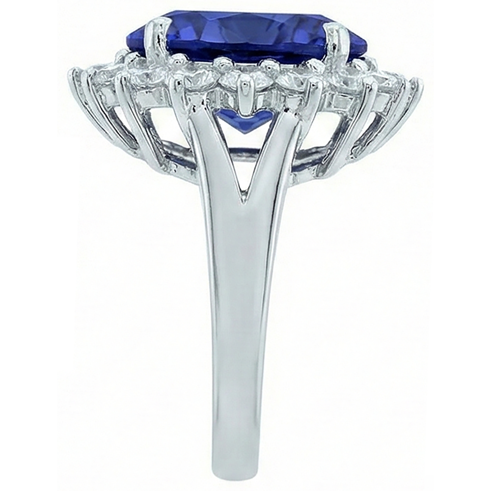 Anello in oro bianco 14K . con tanzanite e diamanti rotondi da 3,26 carati