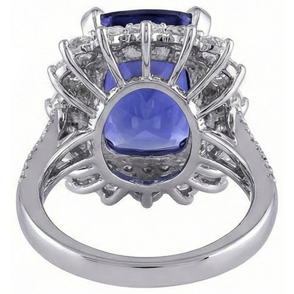 Anello in oro bianco 14K con tanzanite grande e piccoli diamanti da 7.75 carati