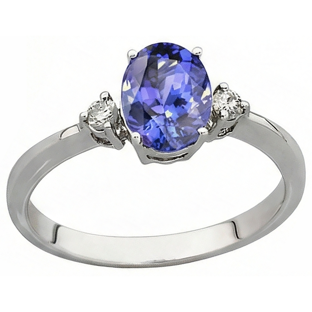 Anello in oro bianco 14K con tanzanite ovale e rotondo da 1.95 carati con diamanti