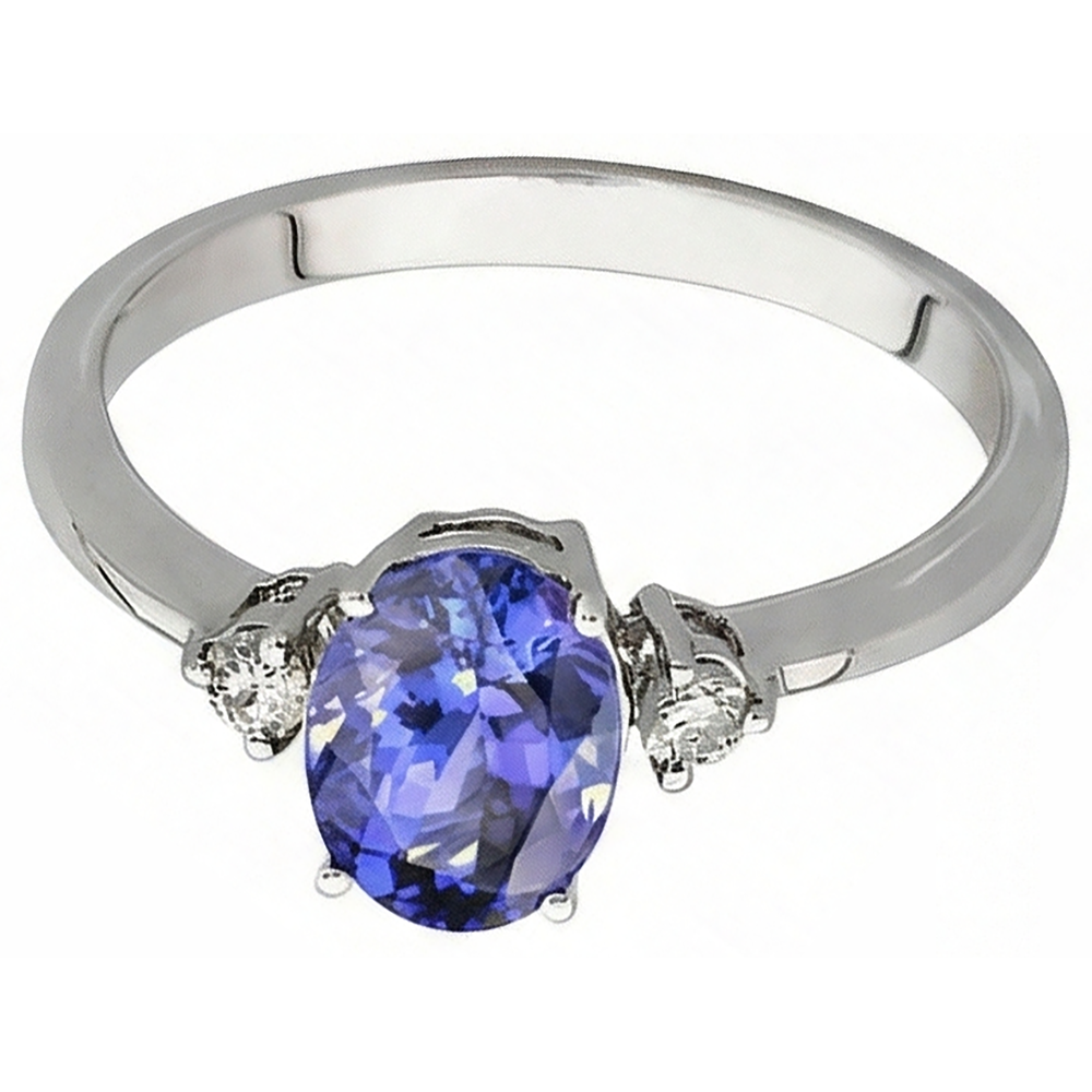 Anello in oro bianco 14K con tanzanite ovale e rotondo da 1.95 carati con diamanti