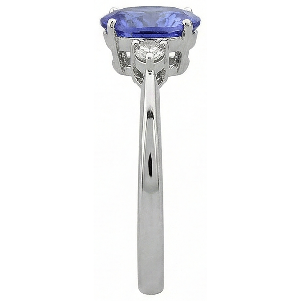 Anello in oro bianco 14K con tanzanite ovale e rotondo da 1.95 carati con diamanti