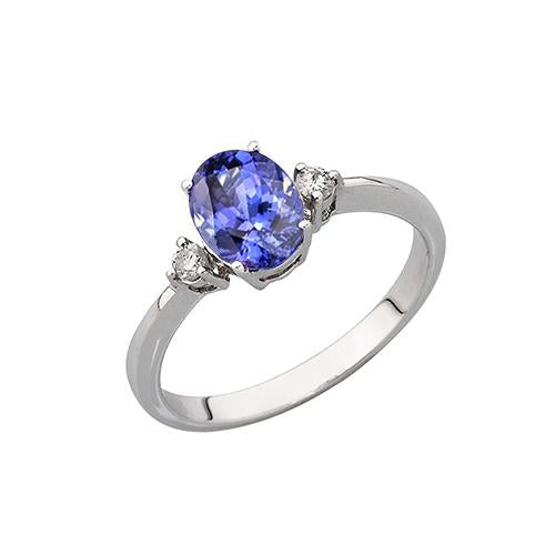 Anello in oro bianco 14 carati con tanzanite ovale e rotondo da 1.95 carati con diamanti - harrychadent.it