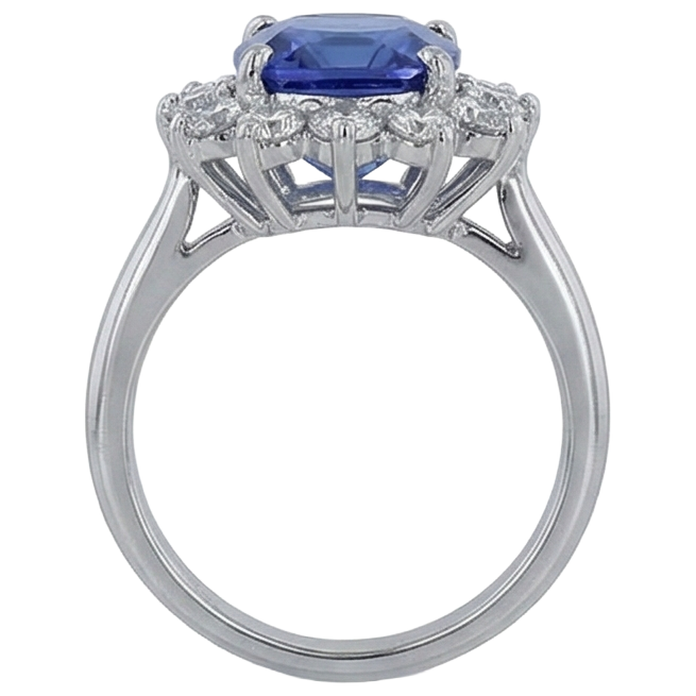 Anello in oro bianco 14K con tanzanite taglio Asscher e diamanti da 4.50 ct