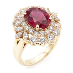 Anello in oro bianco 14K con tormalina rossa e diamanti bianchi da 6.75 carati