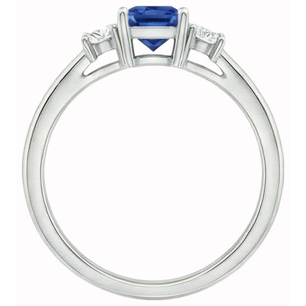 Anello in oro bianco 14K con tre pietre di zaffiro di Ceylon e diamanti da 1,65 ct