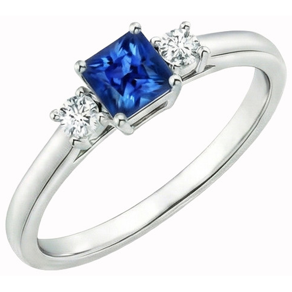 Anello in oro bianco 14K con tre pietre di zaffiro di Ceylon e diamanti da 1,65 ct