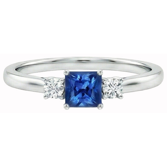 Anello in oro bianco 14K con tre pietre di zaffiro di Ceylon e diamanti da 1,65 ct