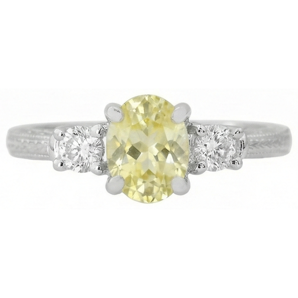 Anello in oro bianco 14K con tre pietre di zaffiro giallo e diamanti da 3 ct