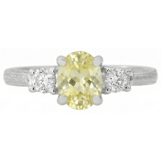 Anello in oro bianco 14K con tre pietre di zaffiro giallo e diamanti da 3 ct