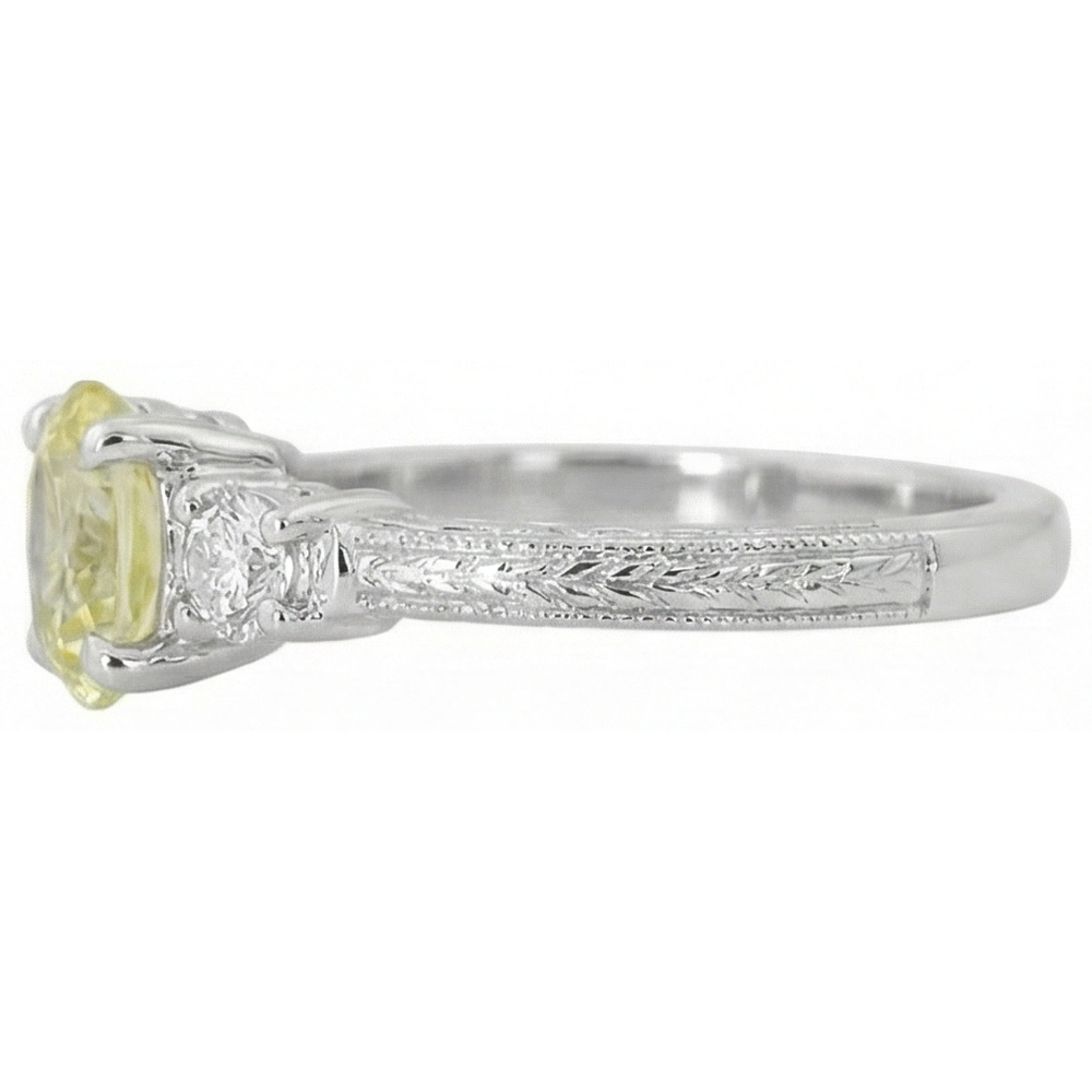 Anello in oro bianco 14K con tre pietre di zaffiro giallo e diamanti da 3 ct