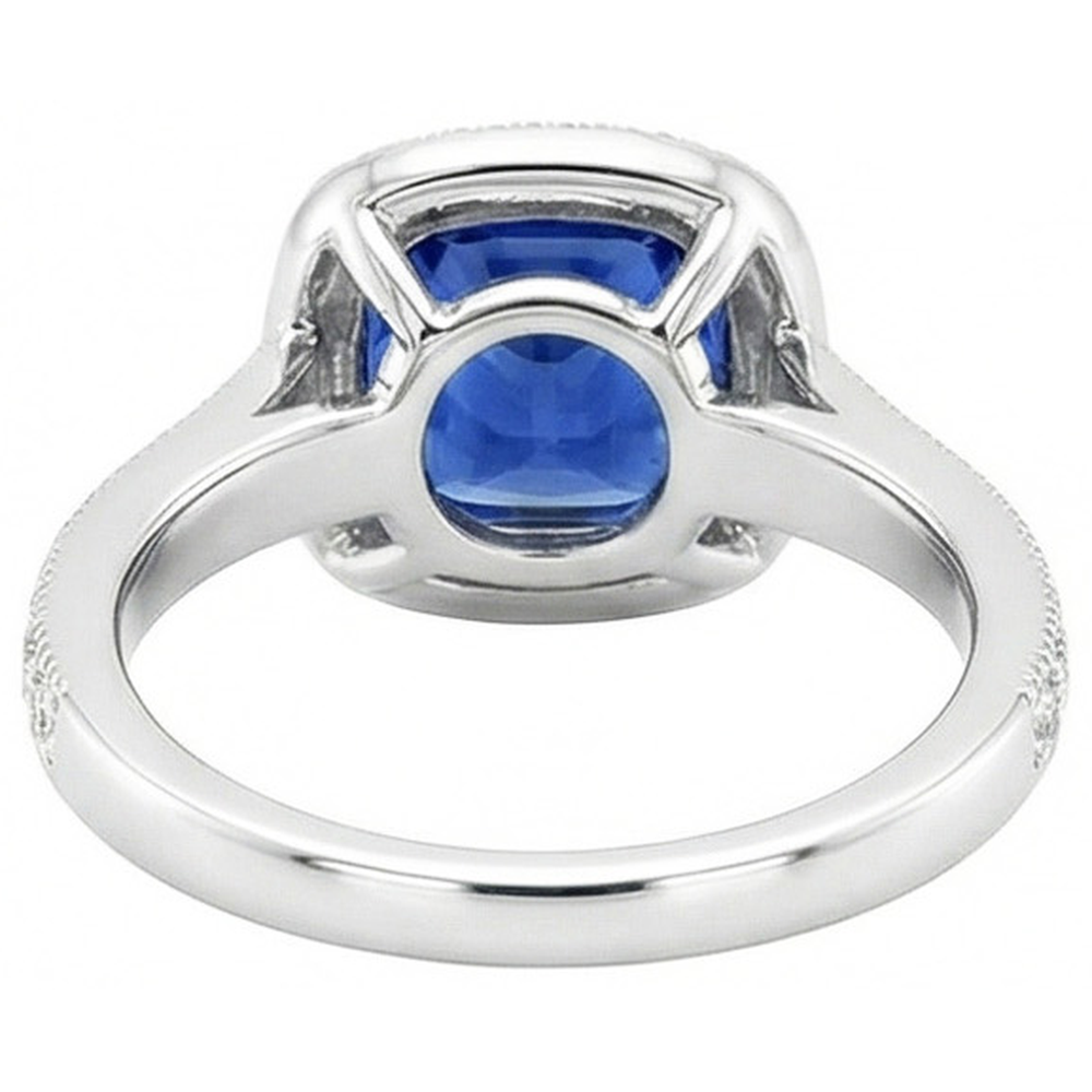 Anello in oro bianco 14K con zaffiro blu di Ceylon da 3,70 ct e diamante