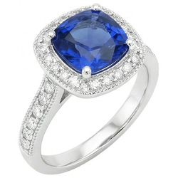 Anello in oro bianco 14K con zaffiro blu di Ceylon da 3,70 ct e diamante