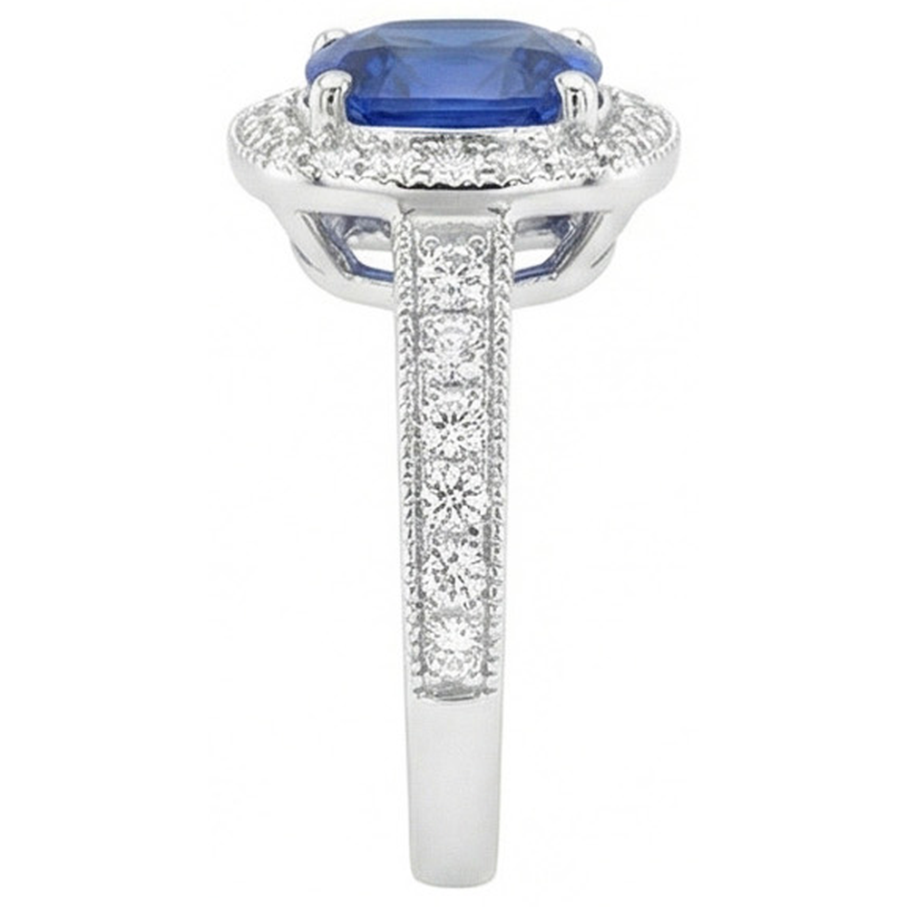 Anello in oro bianco 14K con zaffiro blu di Ceylon da 3,70 ct e diamante