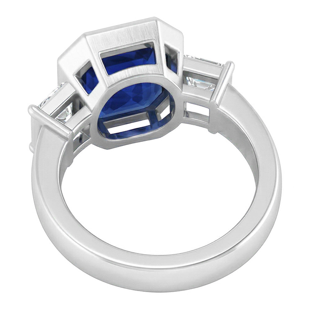 Anello in oro bianco 14K con zaffiro blu smeraldo e diamanti Princess da 1,50 ct