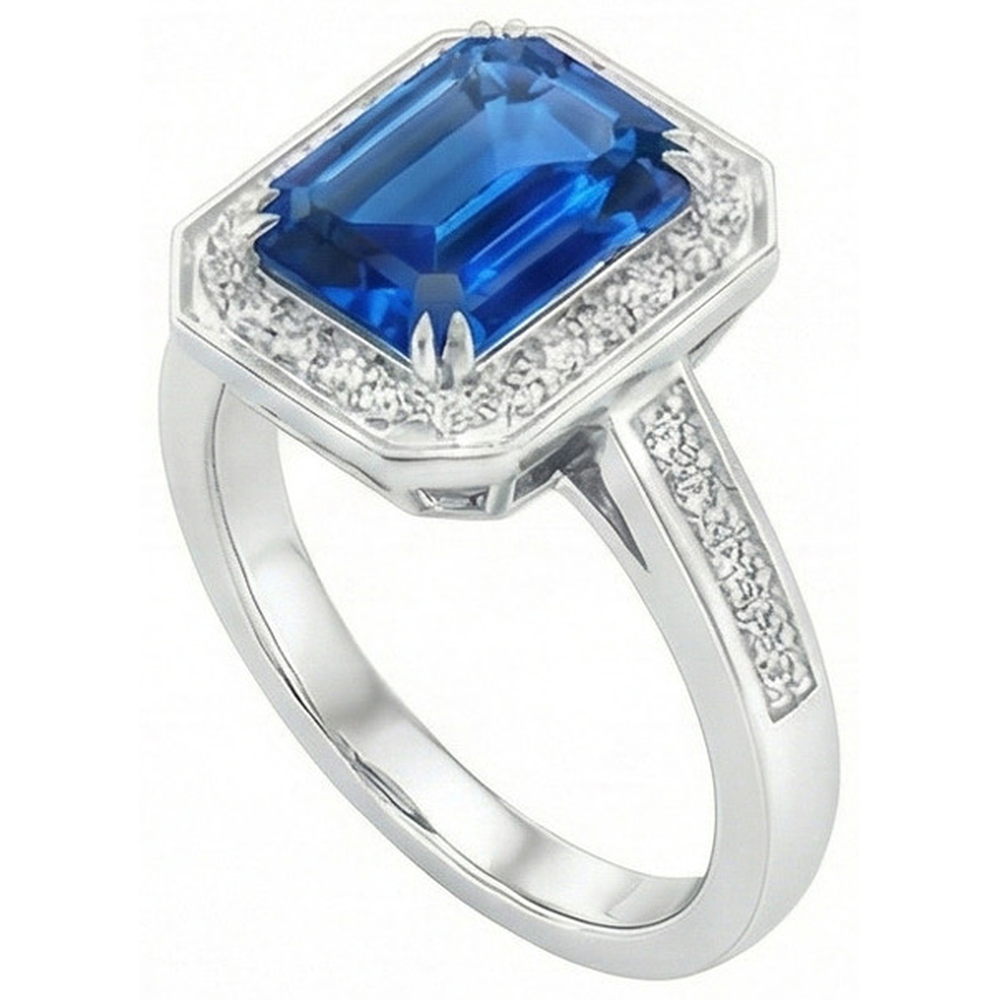 Anello in oro bianco 14K con zaffiro dello Sri Lanka da 3,40 ct e diamanti