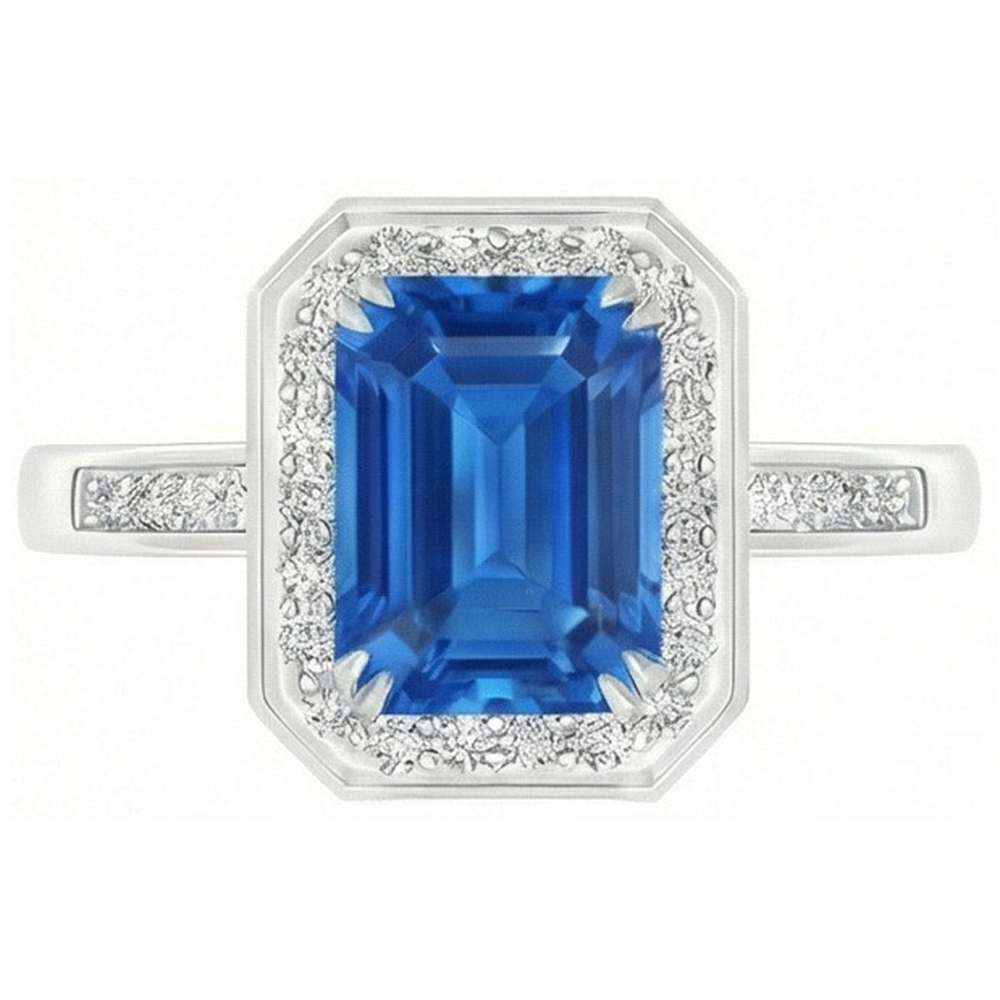 Anello in oro bianco 14K con zaffiro dello Sri Lanka da 3,40 ct e diamanti