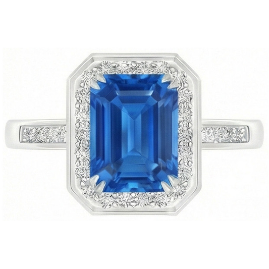 Anello in oro bianco 14K con zaffiro dello Sri Lanka da 3,40 ct e diamanti