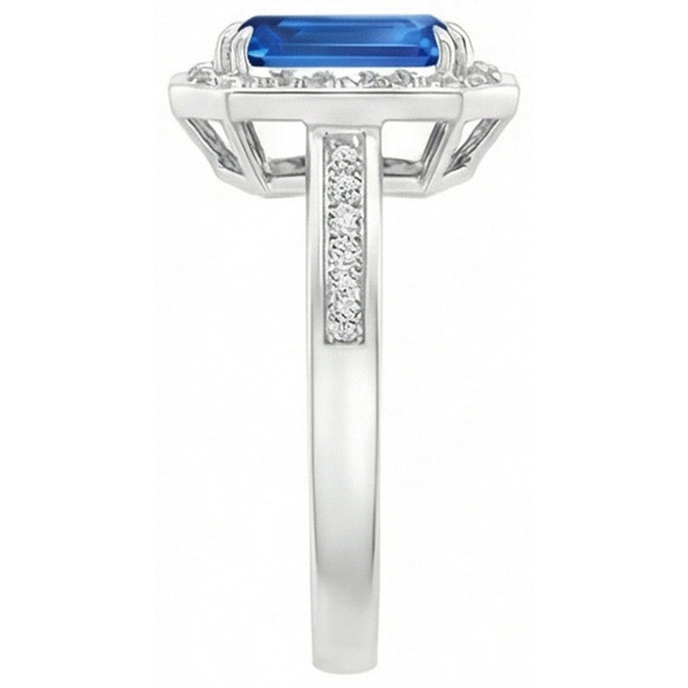Anello in oro bianco 14K con zaffiro dello Sri Lanka da 3,40 ct e diamanti