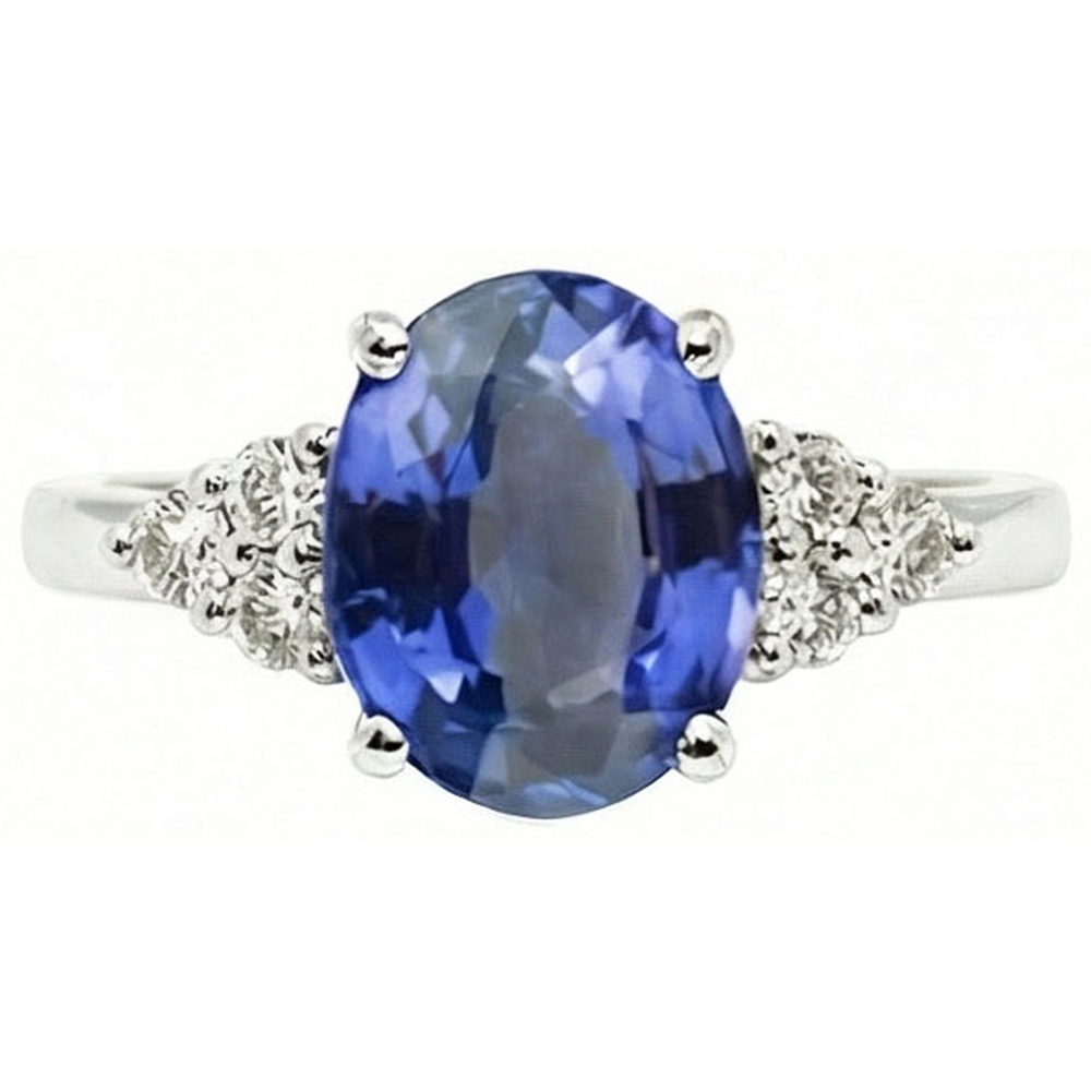 Anello in oro bianco 14K con zaffiro dello Sri Lanka ovale da 5,30 ct