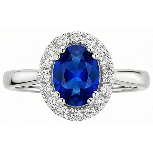 Anello in oro bianco 14K con zaffiro di Ceylon da 2.65 carati con diamanti