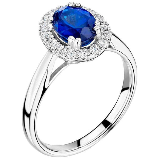 Anello in oro bianco 14 carati con zaffiro di Ceylon da 2.65 carati con diamanti - harrychadent.it