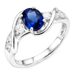 Anello in oro bianco 14K con zaffiro di Ceylon e diamante 1.25 ct