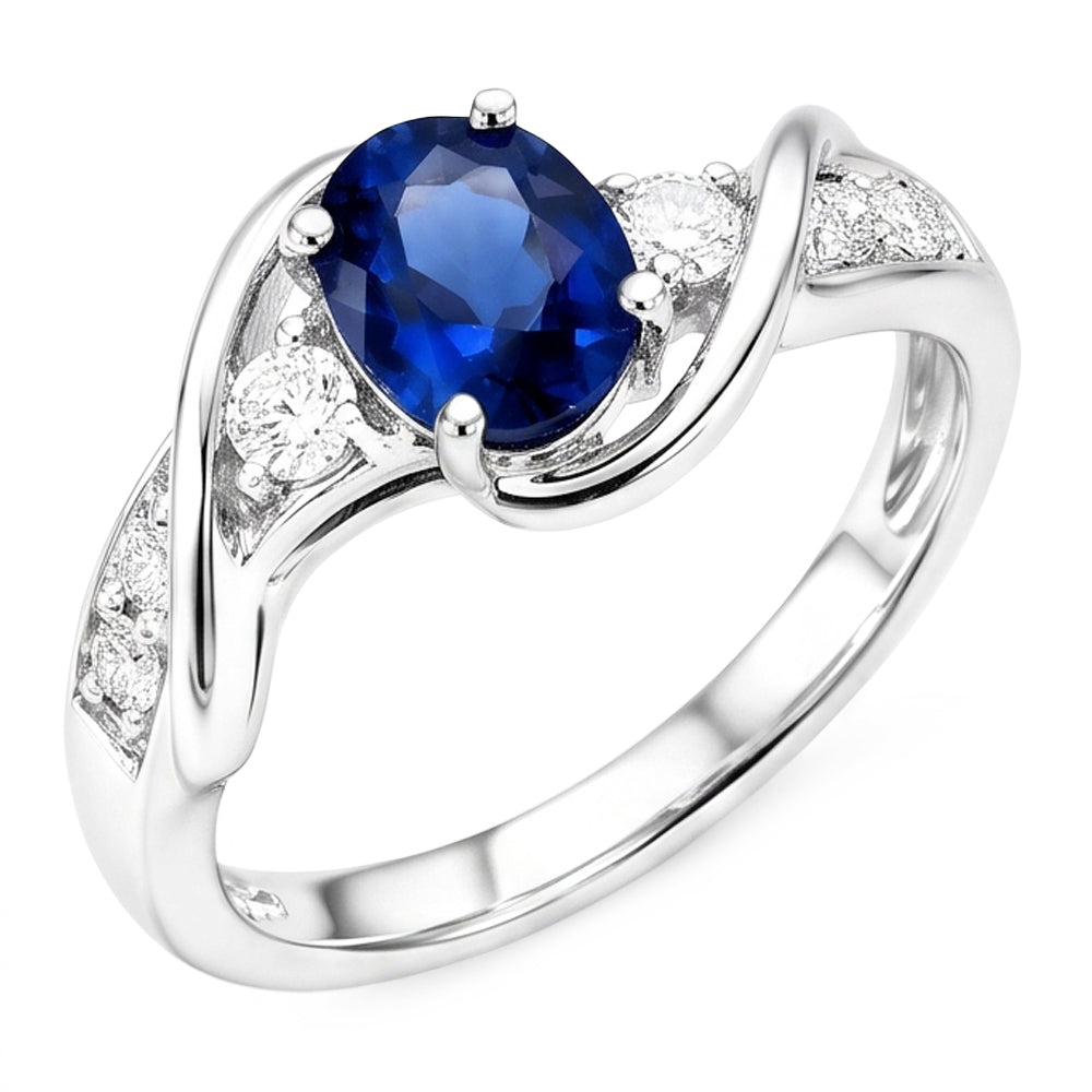 Anello in oro bianco 14K con zaffiro di Ceylon e diamante 1.25 ct