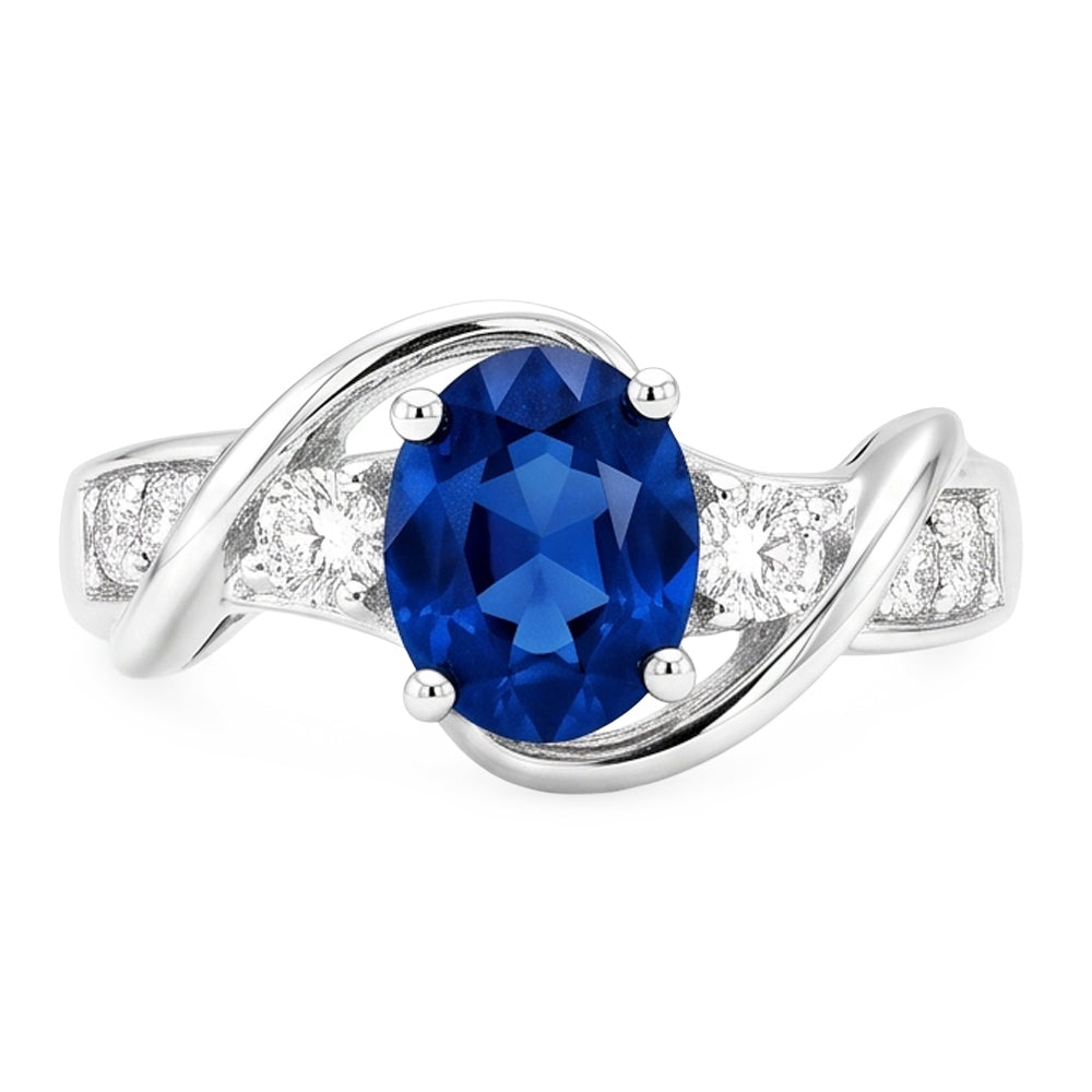 Anello in oro bianco 14K con zaffiro di Ceylon e diamante 1.25 ct