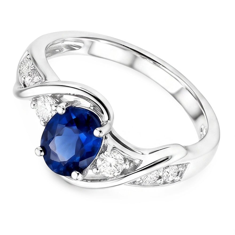 Anello in oro bianco 14K con zaffiro di Ceylon e diamante 1.25 ct