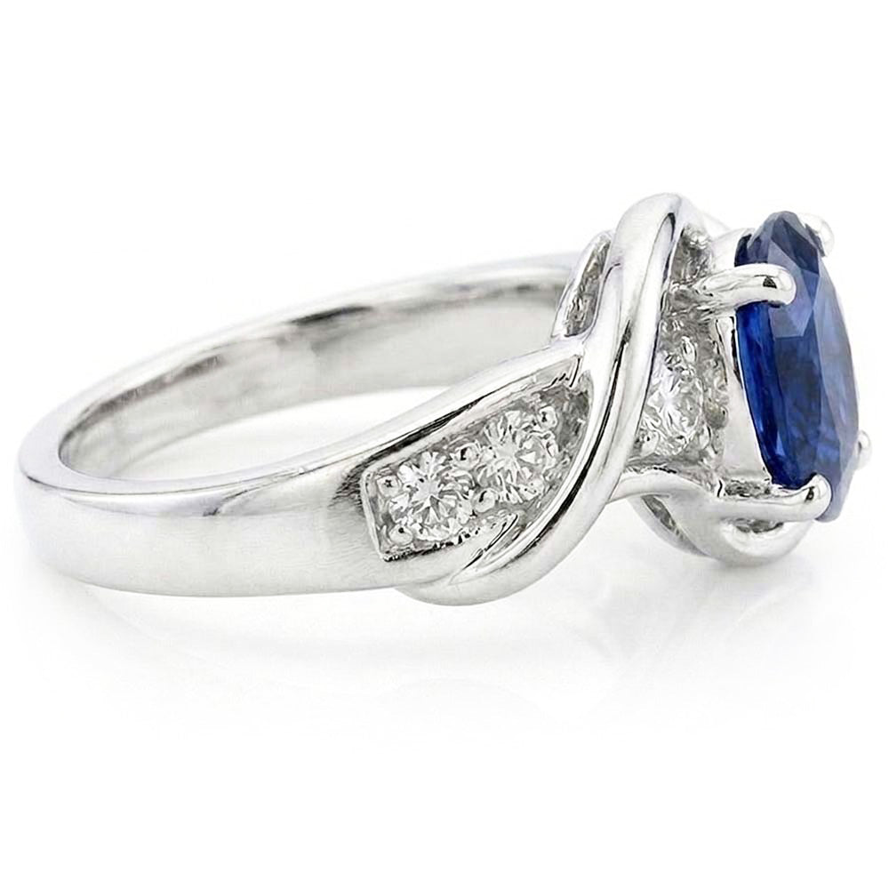 Anello in oro bianco 14K con zaffiro di Ceylon e diamante 1.25 ct