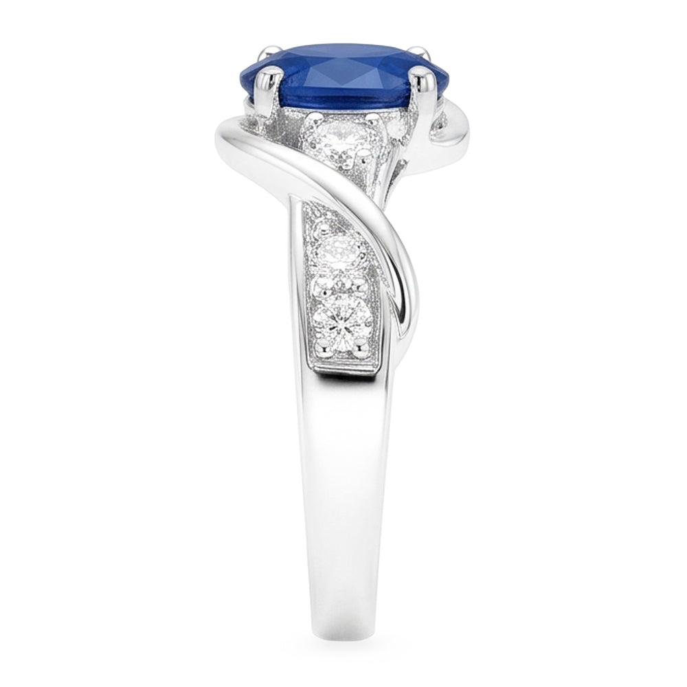 Anello in oro bianco 14K con zaffiro di Ceylon e diamante 1.25 ct