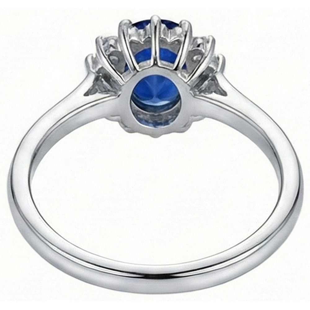Anello in oro bianco 14K con zaffiro di Ceylon e diamanti a taglio ovale da 2 ct