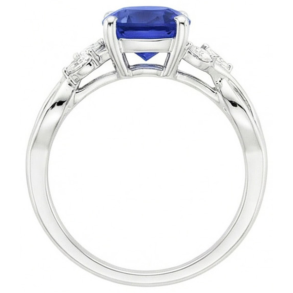 Anello in oro bianco 14K con zaffiro di Ceylon e diamanti da 2,10 carati