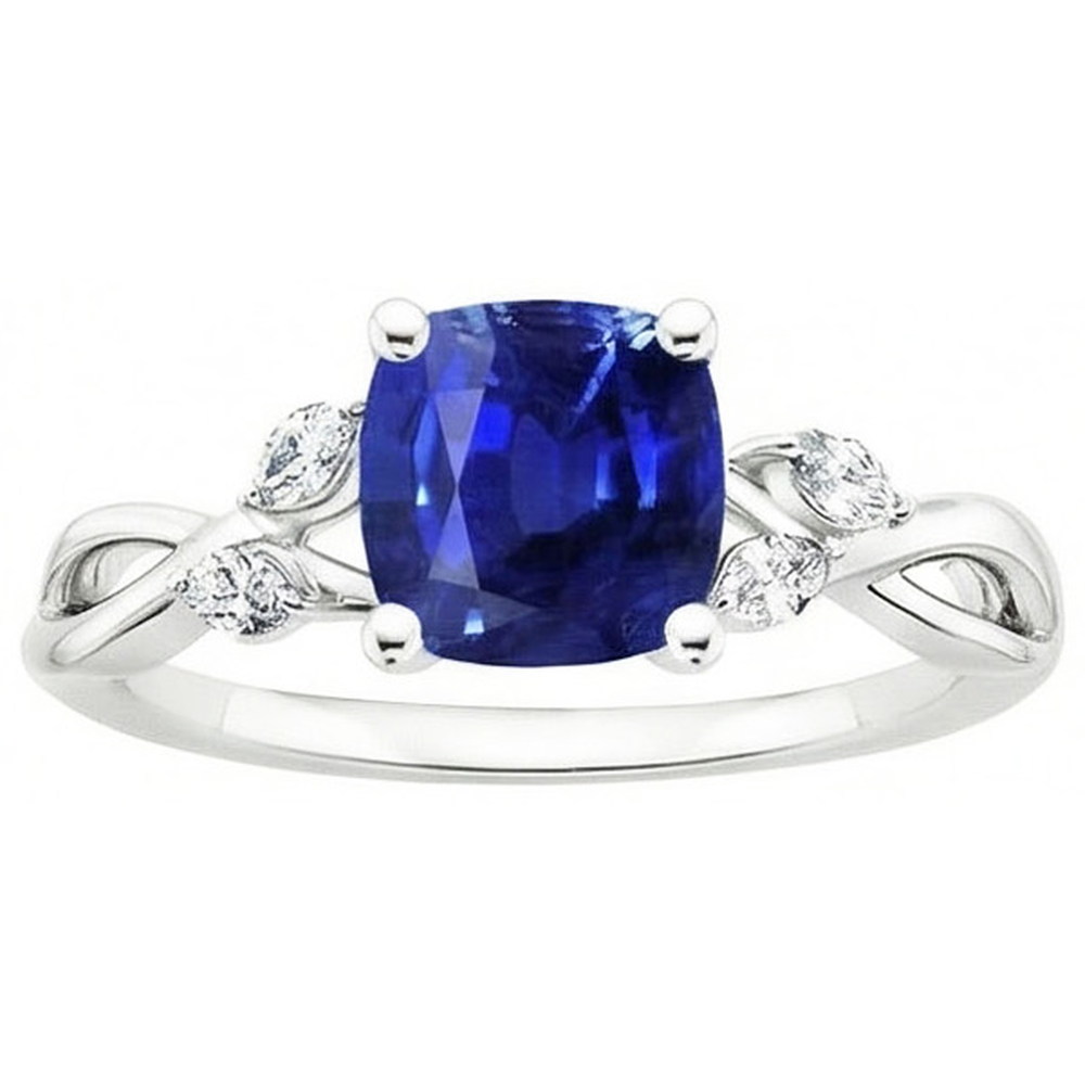 Anello in oro bianco 14K con zaffiro di Ceylon e diamanti da 2,10 carati