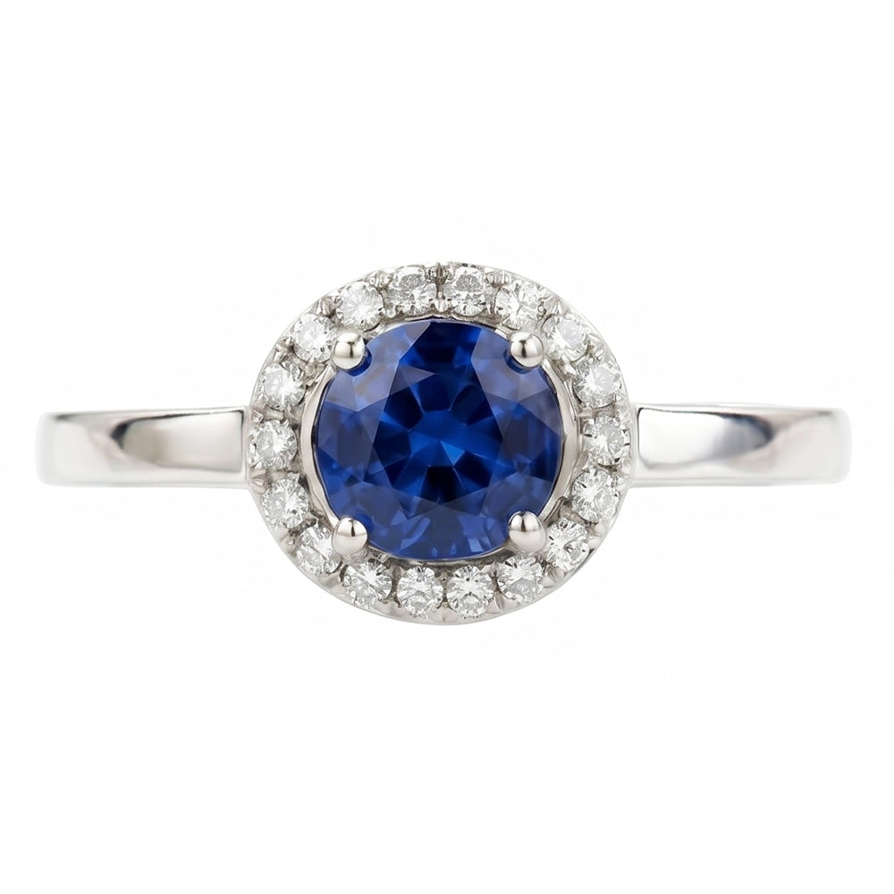 Anello in oro bianco 14K con zaffiro di Ceylon ovale da 2,40 ct e diamanti