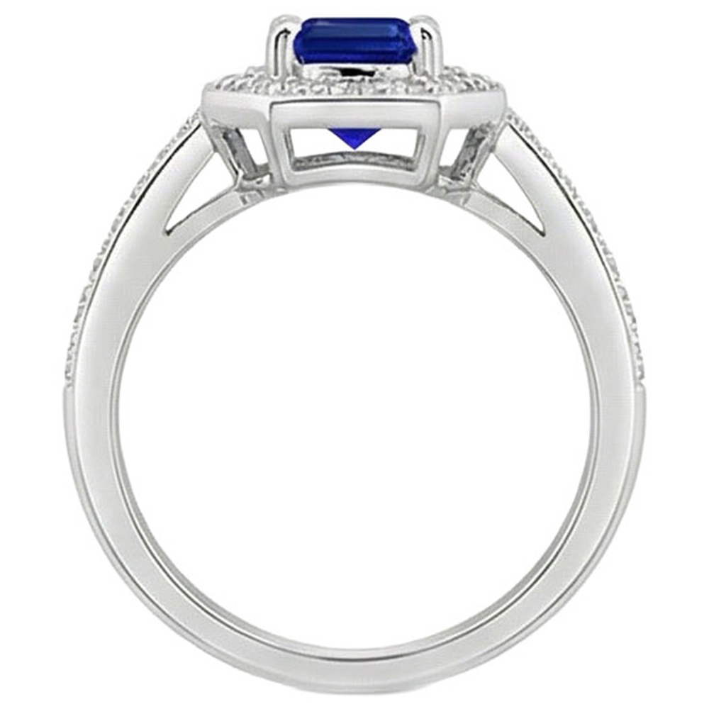 Anello in oro bianco 14K con zaffiro di Ceylon taglio smeraldo da 1,70 carati