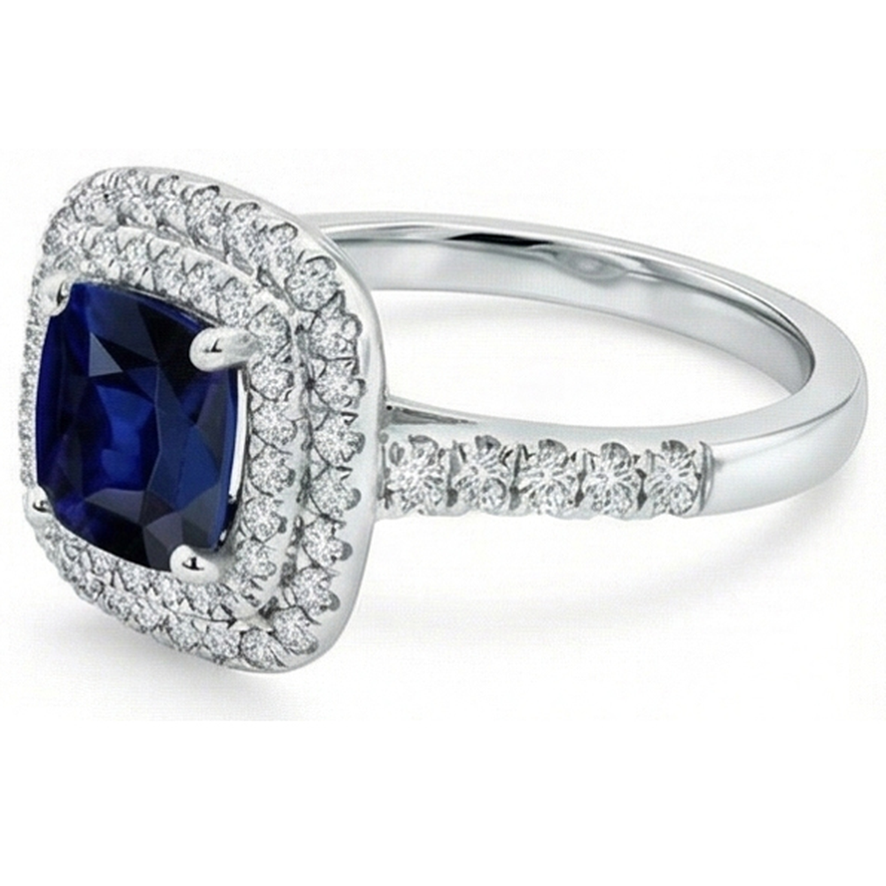 Anello in oro bianco 14K con zaffiro e diamanti dello Sri Lanka da 5.50 carati