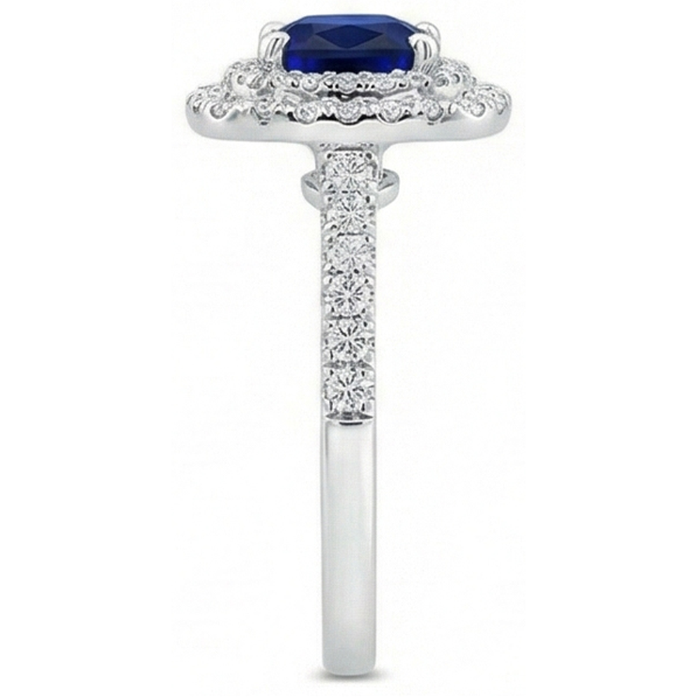 Anello in oro bianco 14K con zaffiro e diamanti dello Sri Lanka da 5.50 carati