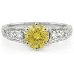 Anello in oro bianco 14K con zaffiro giallo a taglio rotondo da 2,50 ct e diamanti
