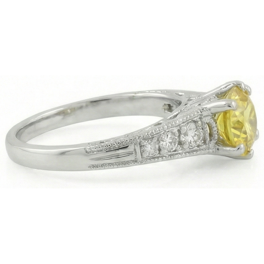 Anello in oro bianco 14K con zaffiro giallo a taglio rotondo da 2,50 ct e diamanti