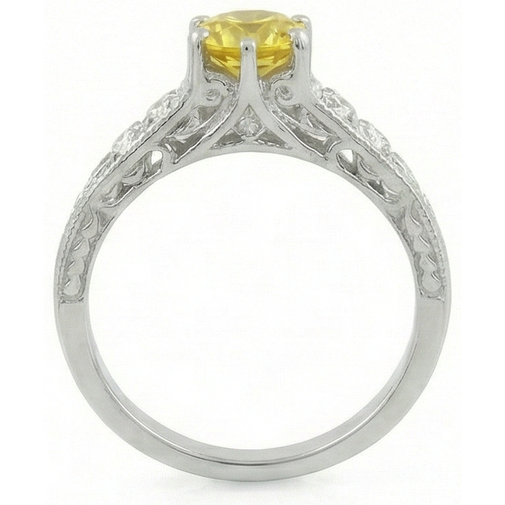 Anello in oro bianco 14K con zaffiro giallo a taglio rotondo da 2,50 ct e diamanti