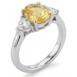 Anello in oro bianco 14K con zaffiro giallo ovale e trilioni di diamanti da 4 ct