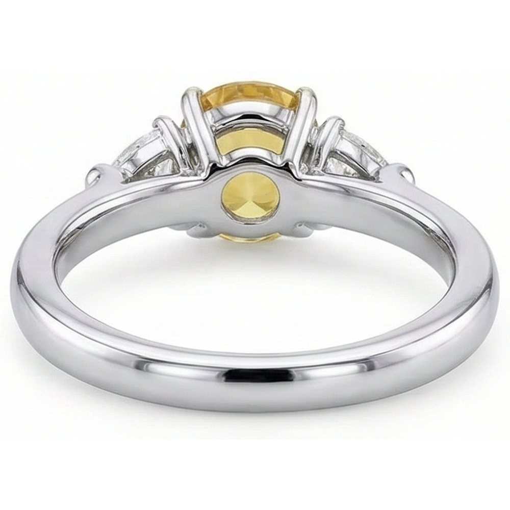 Anello in oro bianco 14K con zaffiro giallo ovale e trilioni di diamanti da 4 ct