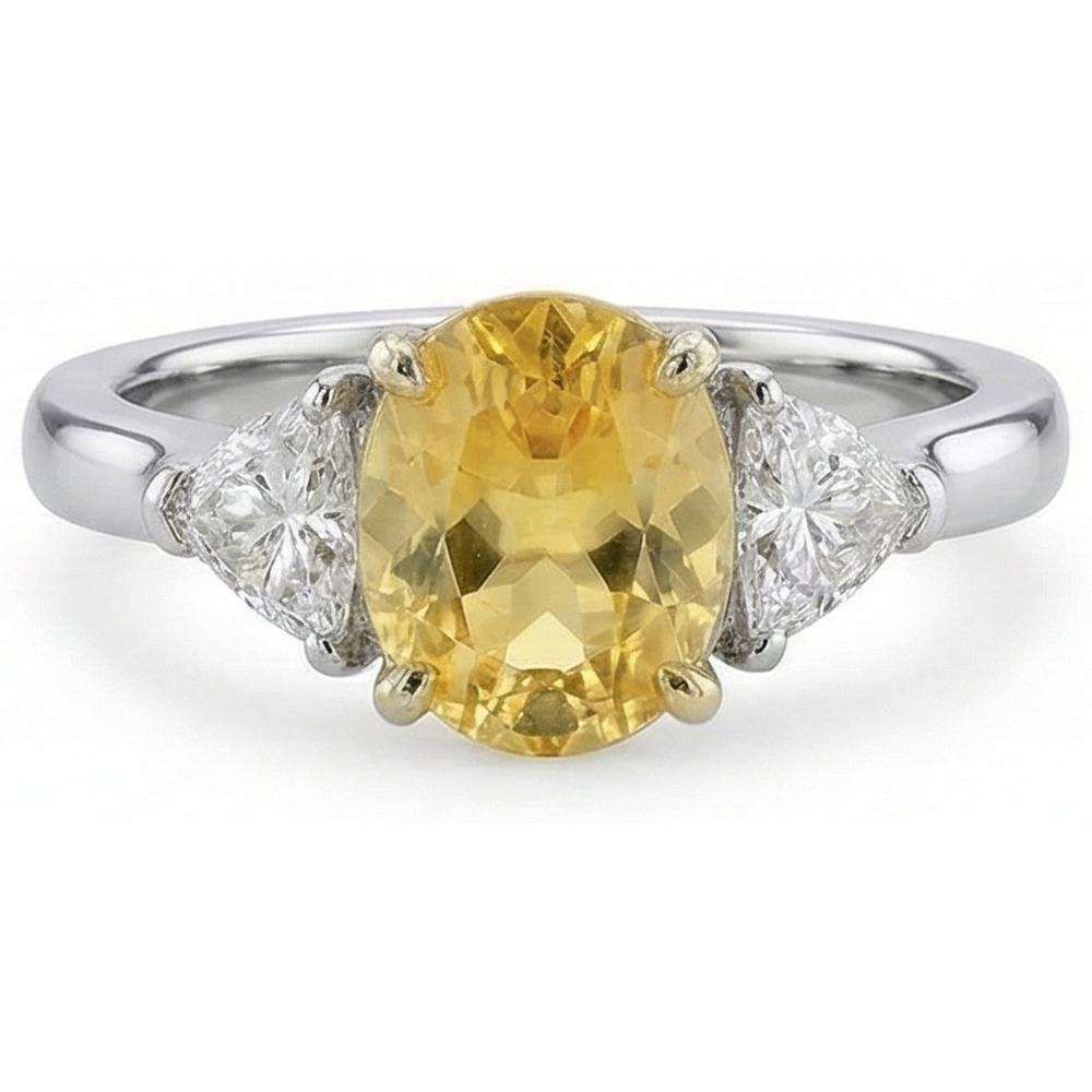 Anello in oro bianco 14K con zaffiro giallo ovale e trilioni di diamanti da 4 ct