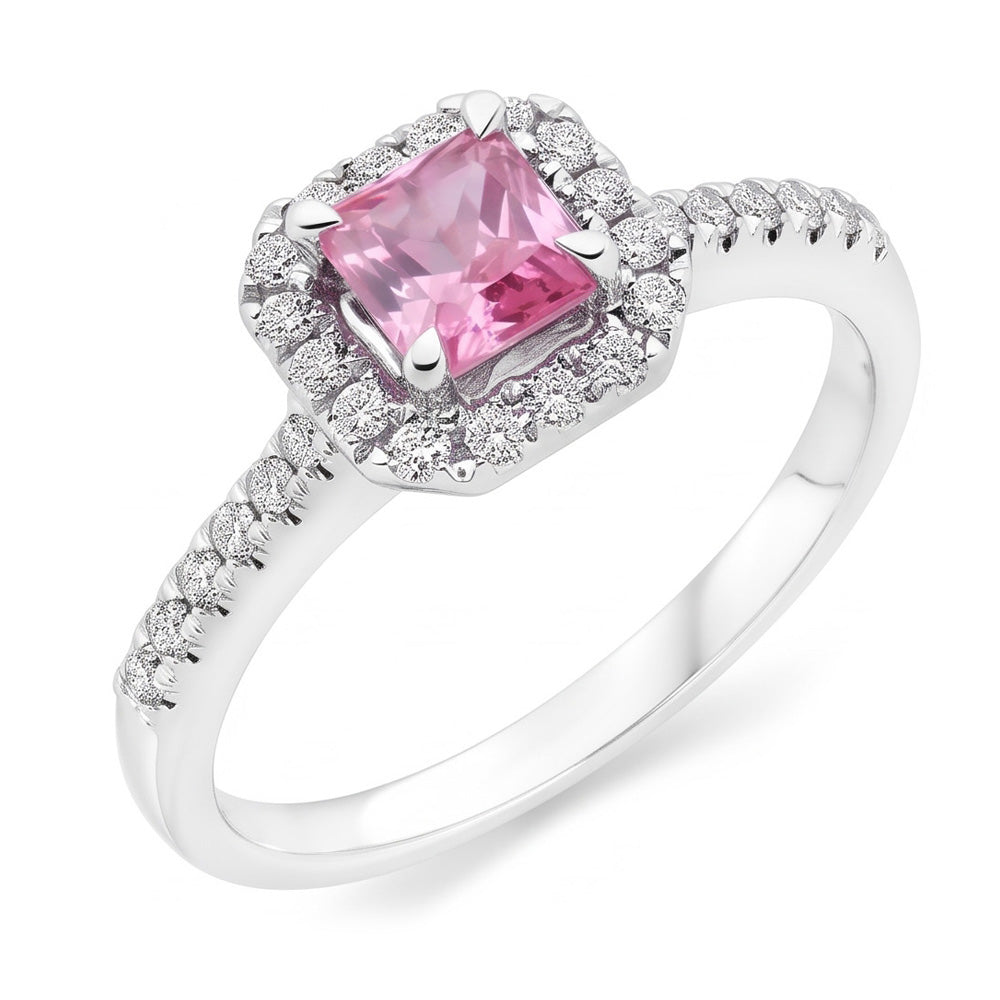 Anello in oro bianco 14K con zaffiro rosa 2 ct e diamante