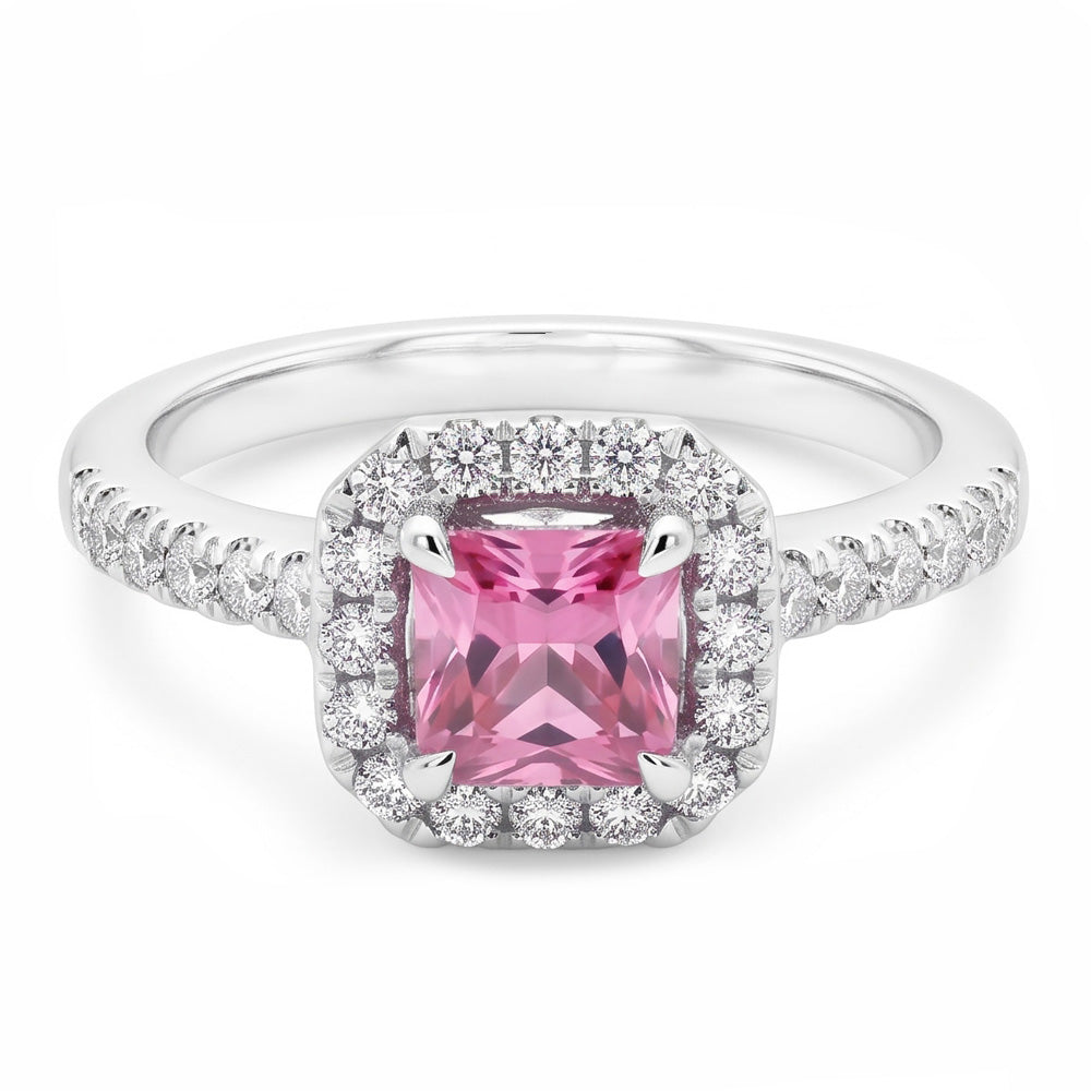 Anello in oro bianco 14K con zaffiro rosa 2 ct e diamante
